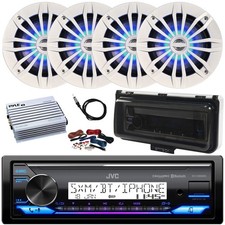 JVC KD-X38MBS Receiver, 4x 6.5" 180W Blue LED Speaker, Amp w/Kit, Cover, Antenna