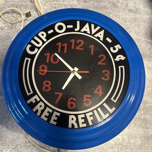 Cup-O-Java Wall Clock 13" Art Deco Retro Dinner Clock Works No Light