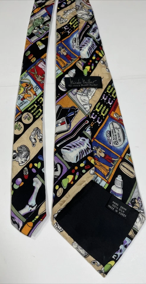 Corbata vintage Nicole Miller 1993 médicos médico medicina 100 % seda Foto 2 de 4