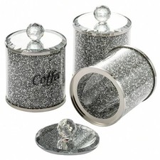 Tea, Coffee & Sugar Crushed Crystal Glass Jars