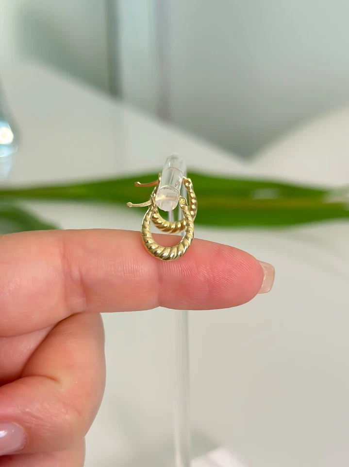 14k Solid Gold Oval Hoops, Mini Croissant Hoops Earrings, Real Gold Earrings - Image 3 of 4