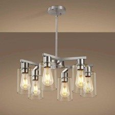 6-Light Farmhouse Brushed Nickel Chandelier,Modern Chandeliers for Dining Roo...