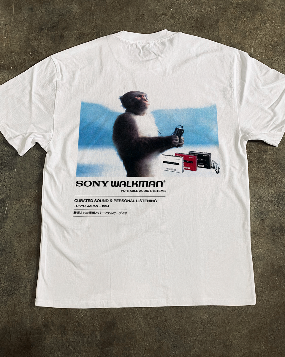 1988 Sony Walkman Meditating Monkey T-Shirt Vintage Tech Tee S-5XL