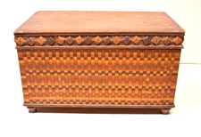 Antique Folk Art Marquetry Secret Lock Box