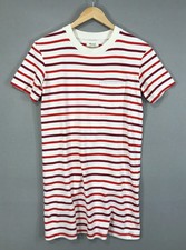 Madewell T Shirt Dress Women XXS Red Orange Striped Pullover Knee Crew Pocket