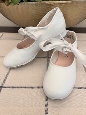 Capezio White Tap Shoes with Ribbon Ties Girl Sz 13M Dance Jazz Ballet Ballerina