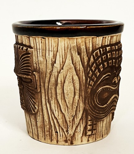 VTG 3 FACES BROWN TIKI MASK PLANTER BUCKET MUG CUP ISLANDS PHOENIX AZ OMC JAPAN - Picture 10 of 14