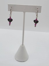Sterling Silver Heart Pink Crystal Dangle Earrings