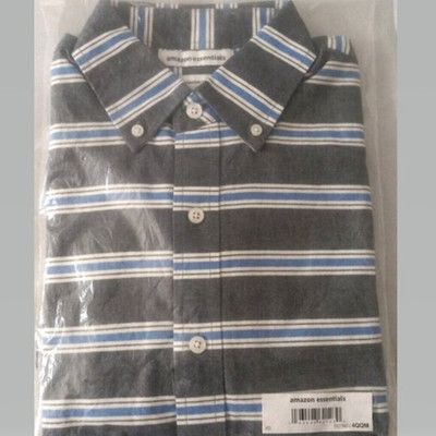 Amazon Essentials Men's XS Grey Button Front Slim fit Shirt Blue Stripe Oxford