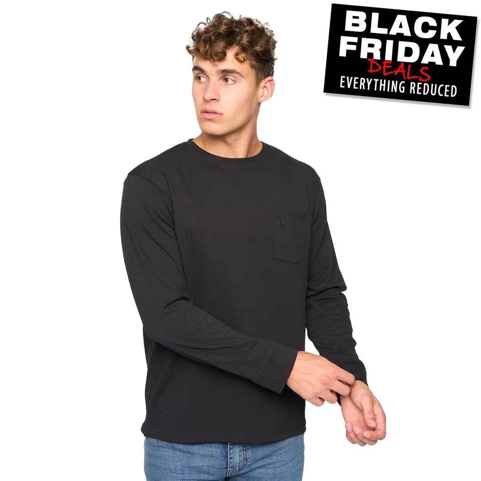 Bewley & Ritch Apsley Mens Crewn Neck Long Sleeve T-Shirt Casual Top Black