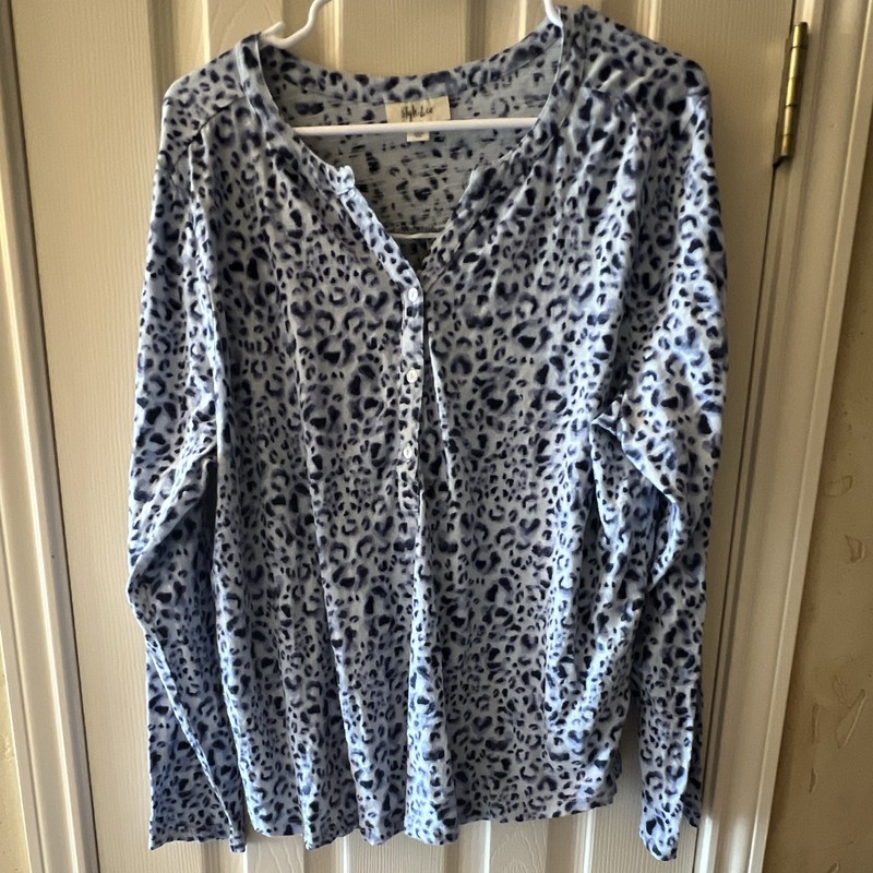 Style & Co Women’s XXL Blue/White Leopard Print V-Neck Long Sleeve Button Blouse