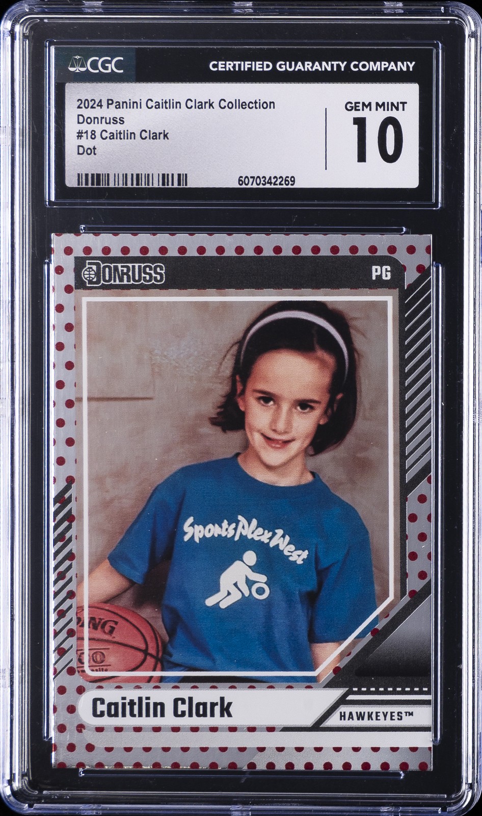 2024 PANINI CAITLIN CLARK COLL DONRUSS DOTS #18 CAITLIN CLARK RC CGC 10 GEM MINT