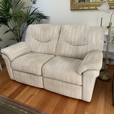 Beige Fabric 2 Seater Recliner Sofa High Back Padded Arms Solid