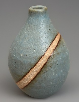 Graham Peter Glynn Studio Keramik Flasche Knospe Vase matt blaue Glasur signiert GG 4''