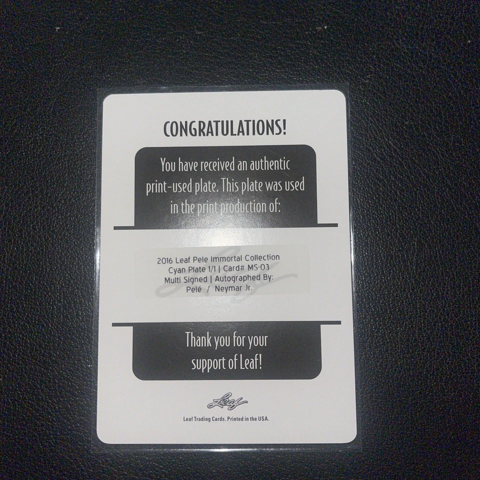 2016 Leaf Immortal Collection 1/1 Pele & Neymar Jr. Dual Autograph Cyan Plate - Image 2 of 4