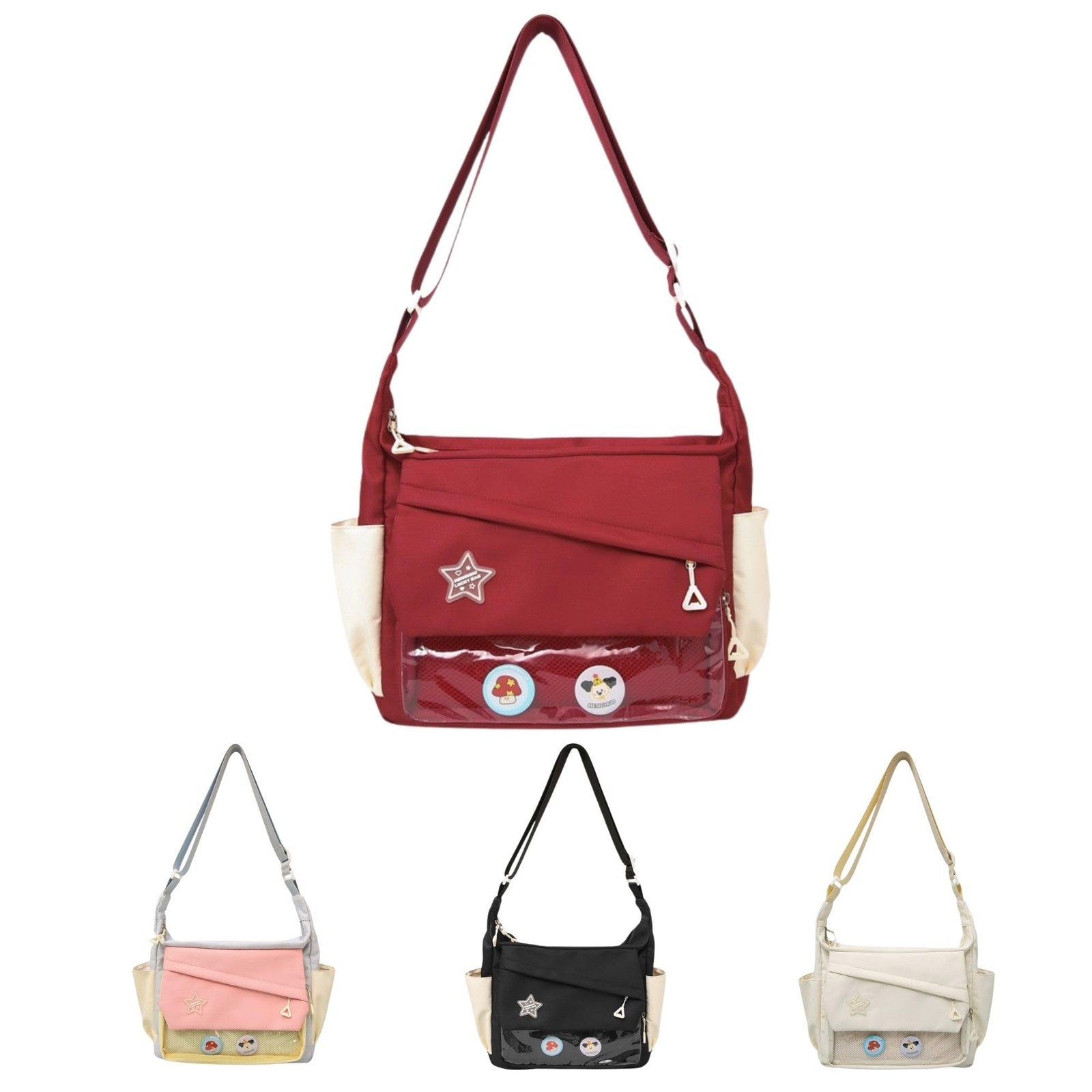 Y2k Star Ita Messenger Crossbody Bag For Women,Cute Japanese Anime Pin Displa...