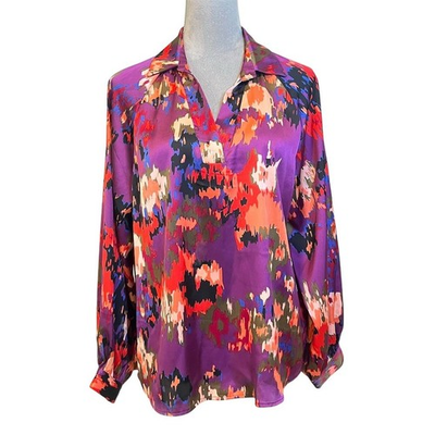 #ad Women’s Purple Abstract Tunic Blouse M Fall Work Wear Business Casual $19.00