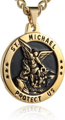 HZMAN St. Michael Kette für Herren Edelstahl Retro Erzengel Runde Medaille 