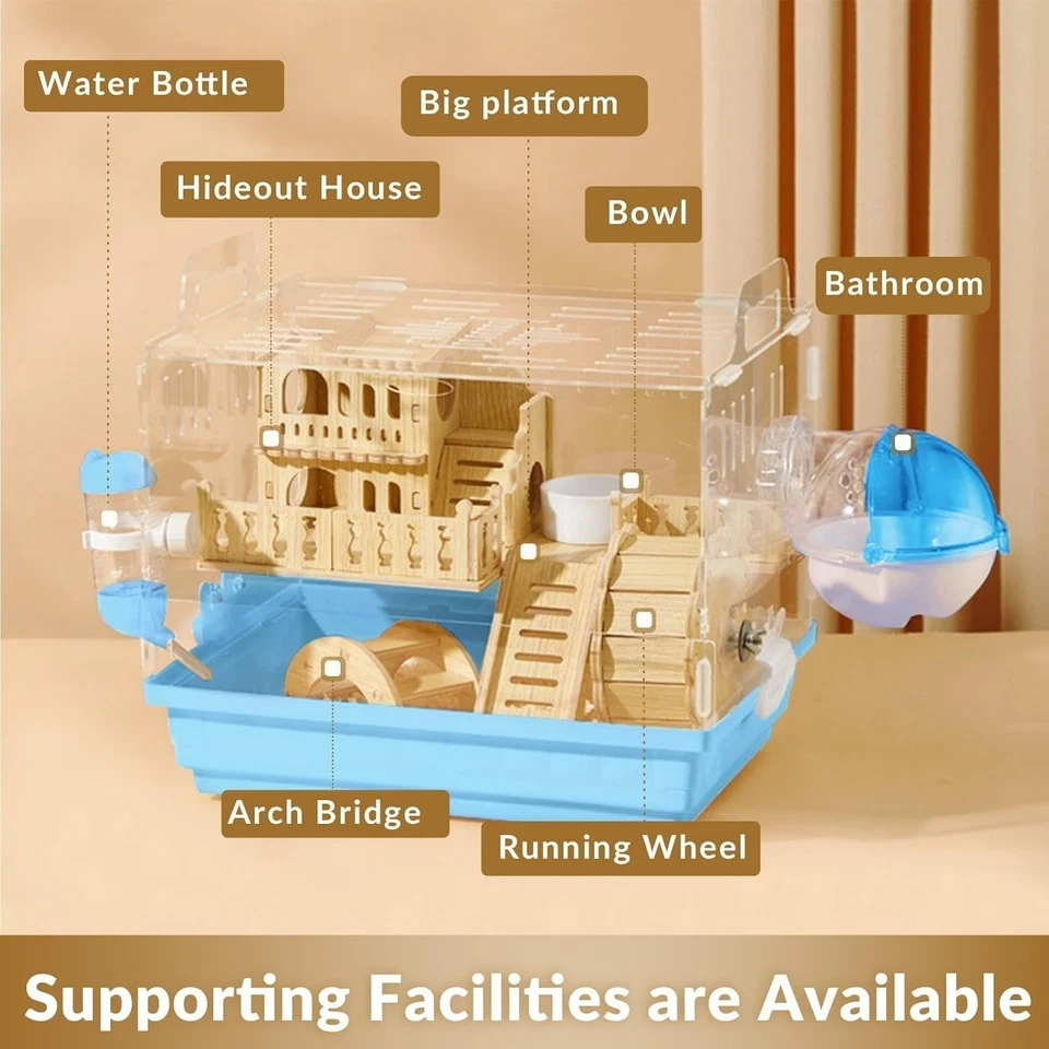 Прозрачная акриловая среда обитания хомяка с деревянным колесом, укрытием и вентиляцией, 14x10x11 - Изображение 4 из 4