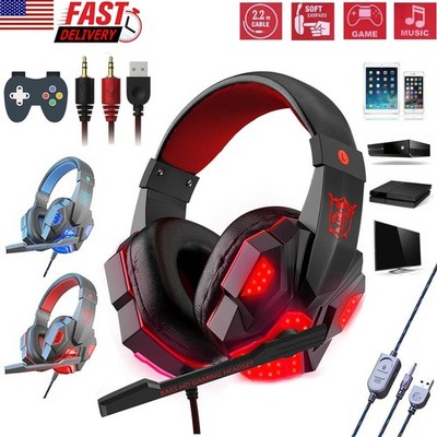 3.5mm Gaming Headset Mic LED Headphones Stereo Bass Surround For PC PS4 Xbox One