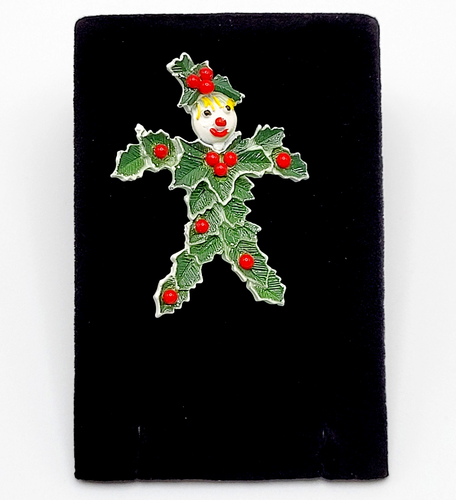 Christmas Holly Man Figural Scarecrow Berry Leaves Vtg 1960s Brooch Pin Beatrix - Picture 6 of 24
