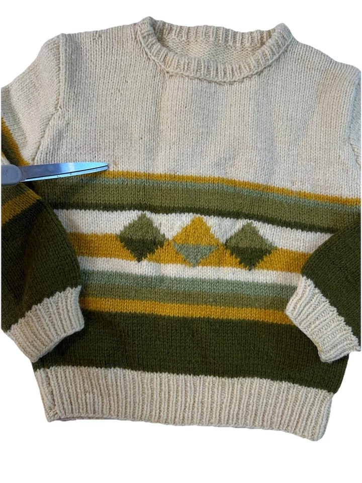 РУЧНОЙ ВЯЗКИ Kids Fair Isle кокетка свитер бежевый и зеленый Nordic смесь 4T 5T мальчика - Изображение 2 из 4