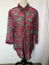 Attention Women’s Button Down Blouse SZ XL 1/2 Sleeve Sheer Island Collared 