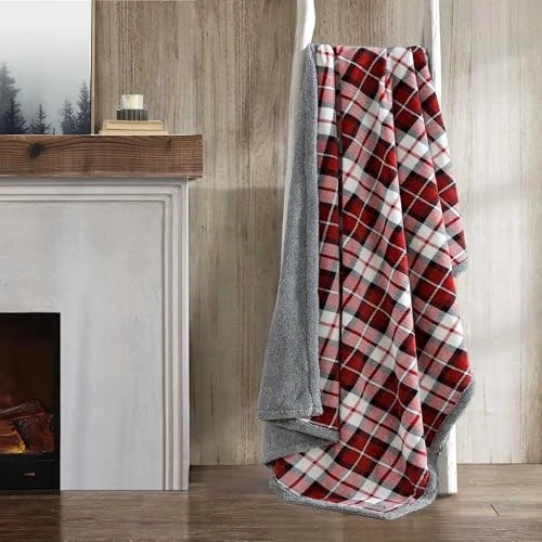 - Manta, Ropa de Cama de Felpa Sherpa Reversible, 50 x 70 Parkwood Cuadros Rojo Foto 3 de 4
