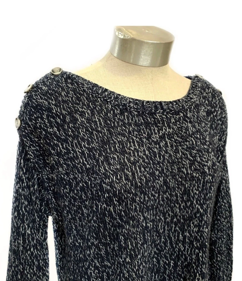 Suéter para mujer LUCKY BRAND azul marino + blanco Isabella botón acento hombro M Foto 2 de 4