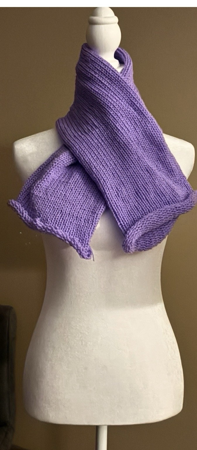 Women’s Purple Solid Knit Rectangle Scarf with Fringe Accents