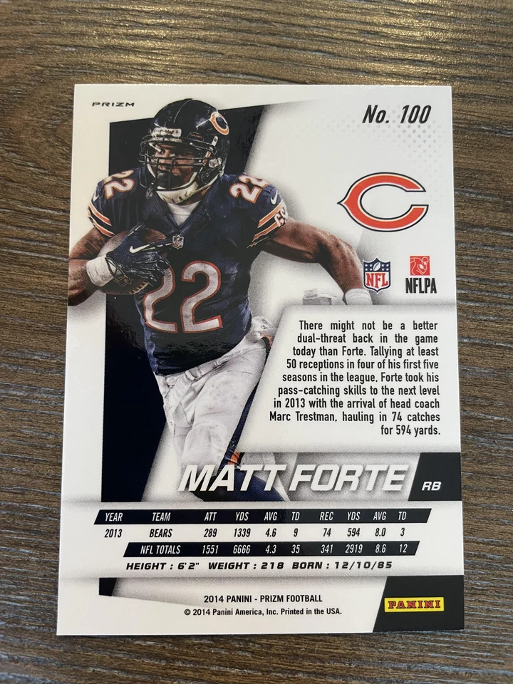 2014 Panini Prizm #100 Matt Forte Neon Green Yellow - Image 2 of 2