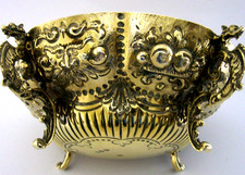 RARE ENGLISH VICTORIAN STERLING SILVER GILT 17thC STYLE BOWL 1890 ANTIQUE 268g