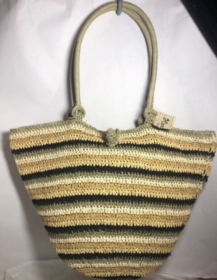 Hand Crochet Hand Bag w/ Zipper Paper Stran Hand Bag Purse CARLO D SANTI