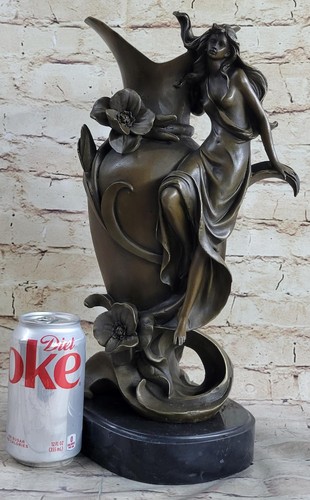 Semi Nude Nymph Girl Figurative Floating Bronze Sculpture Art Statue Flower Vase - Picture 2 of 10