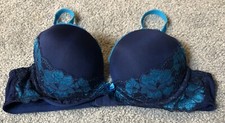 Adore Me Women  s Full Coverage Bra Sz 36B Blue Floral Lace Padded Underwired