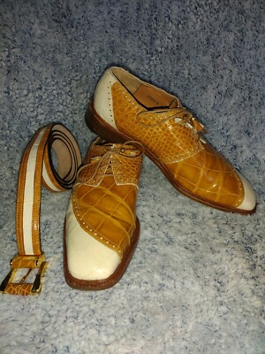 ?$1350 Mauri Italy Tan White Alligator Crocodile Belt and  display picture 1