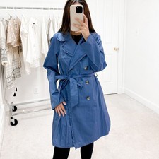 Gal Meets Glam Josie Ruffle Trim Trench Coat In Periwinkle Cyan Blue Sz M