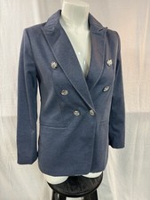 NWT Tahari Blue Double Breasted Modern Classic Long Blazer Size Medium