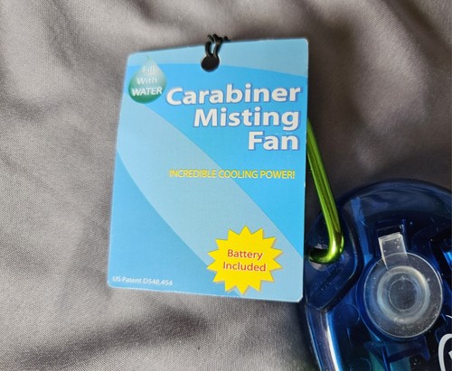 HAND HELD MISTING FAN BATTERY POCKET SIZE WITH CARABINER FOR BELT LOOP CARRY NWT - Picture 6 of 6