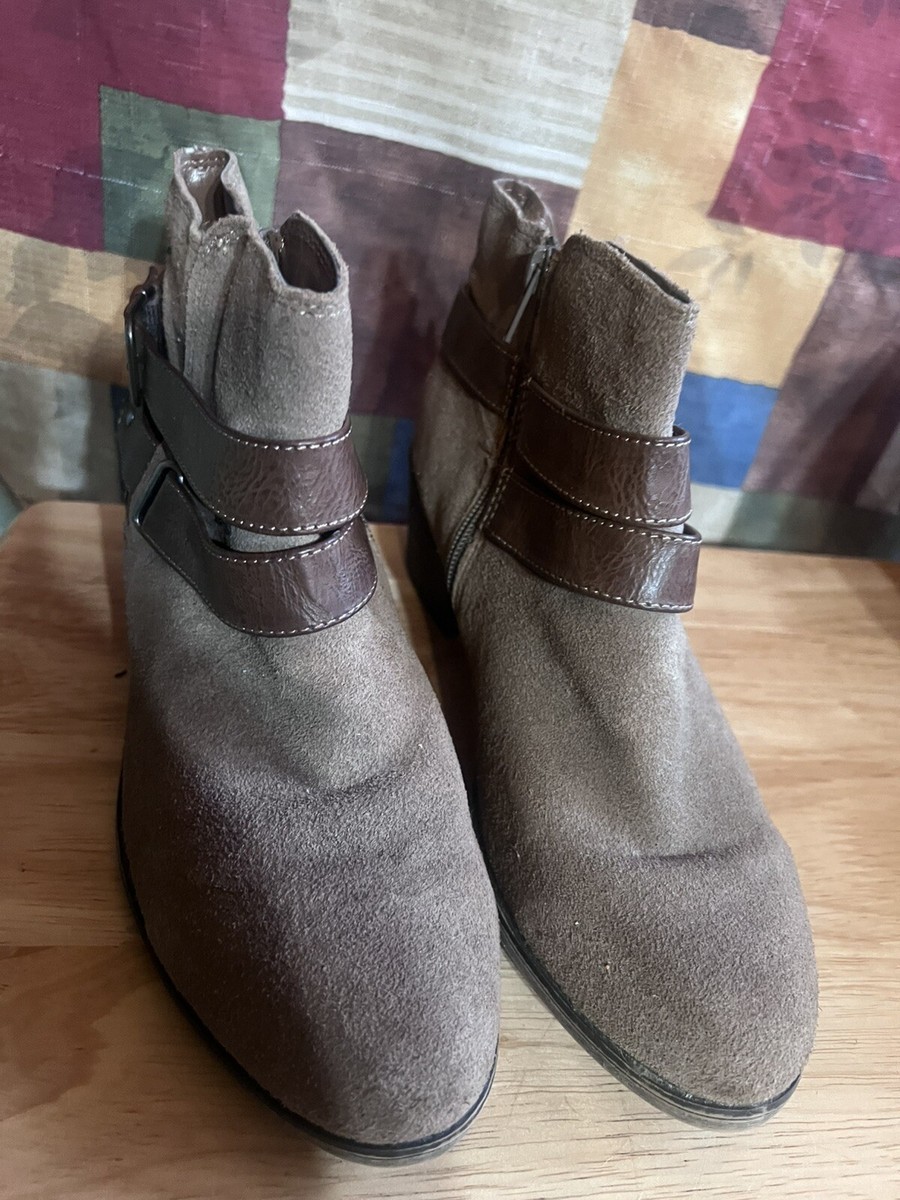 Sonoma Women's Brown Ankle Boots Buckles Zipper Size