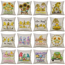 Summer Décor Pillow Covers 18x18 Sunflower Gnome Bee Throw Pillows Case for Home