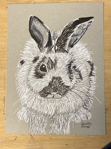 Original Art Bunny Rabbit Ink Drawing size 6”x8” Artwork | eBay