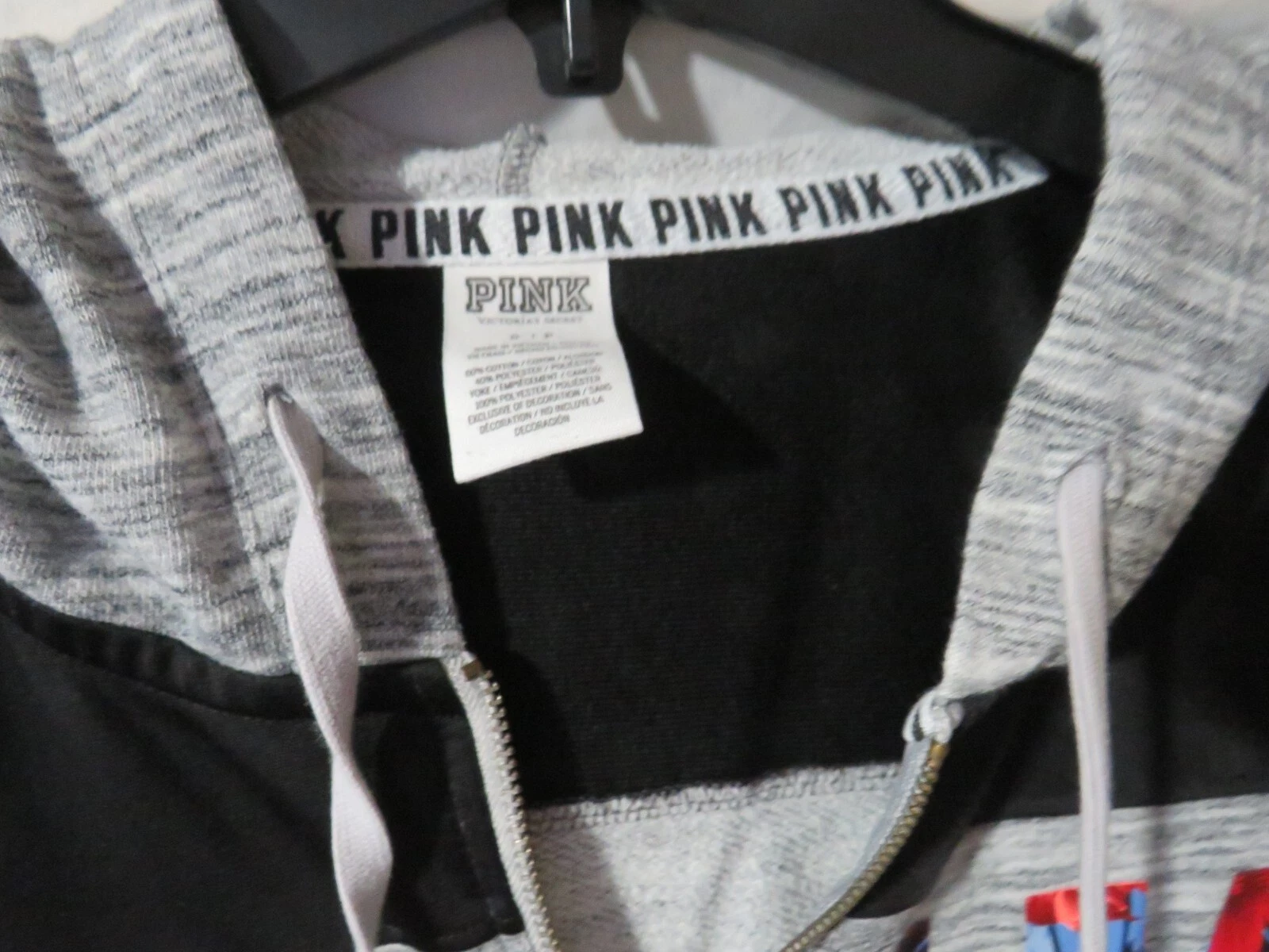 UNDERCOVER Victoria’s Secret ROSA stampa floreale grigio nero cappuccio zip taglia S