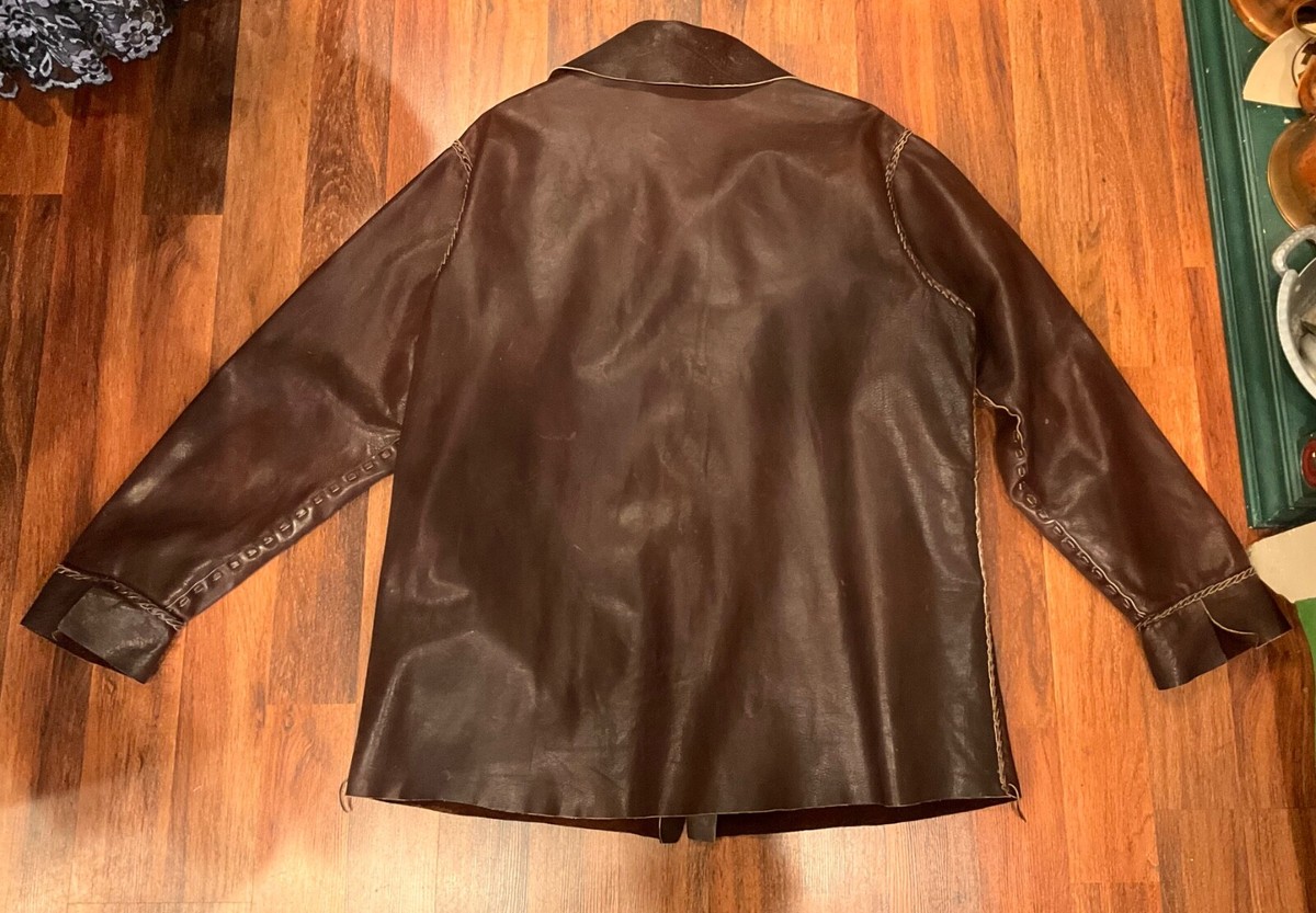 1960's HAND MADE LEATHER JACKET Brown 1800s Trapper XXXL Tall