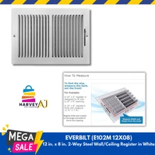 Everbilt E102M 12X08 2-Way Steel Wall/Ceiling Register in White