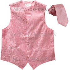 New Vesuvio Napoli Men's paisley formal Tuxedo Vest Waistcoat Necktie Pink party