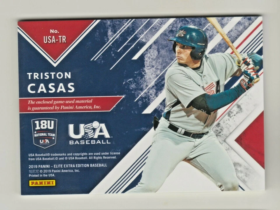 2019 Elite Extra Edition USA MATERIALS RELIC RED TRISTON CASAS RC Rookie 47/49 - Image 2 of 2