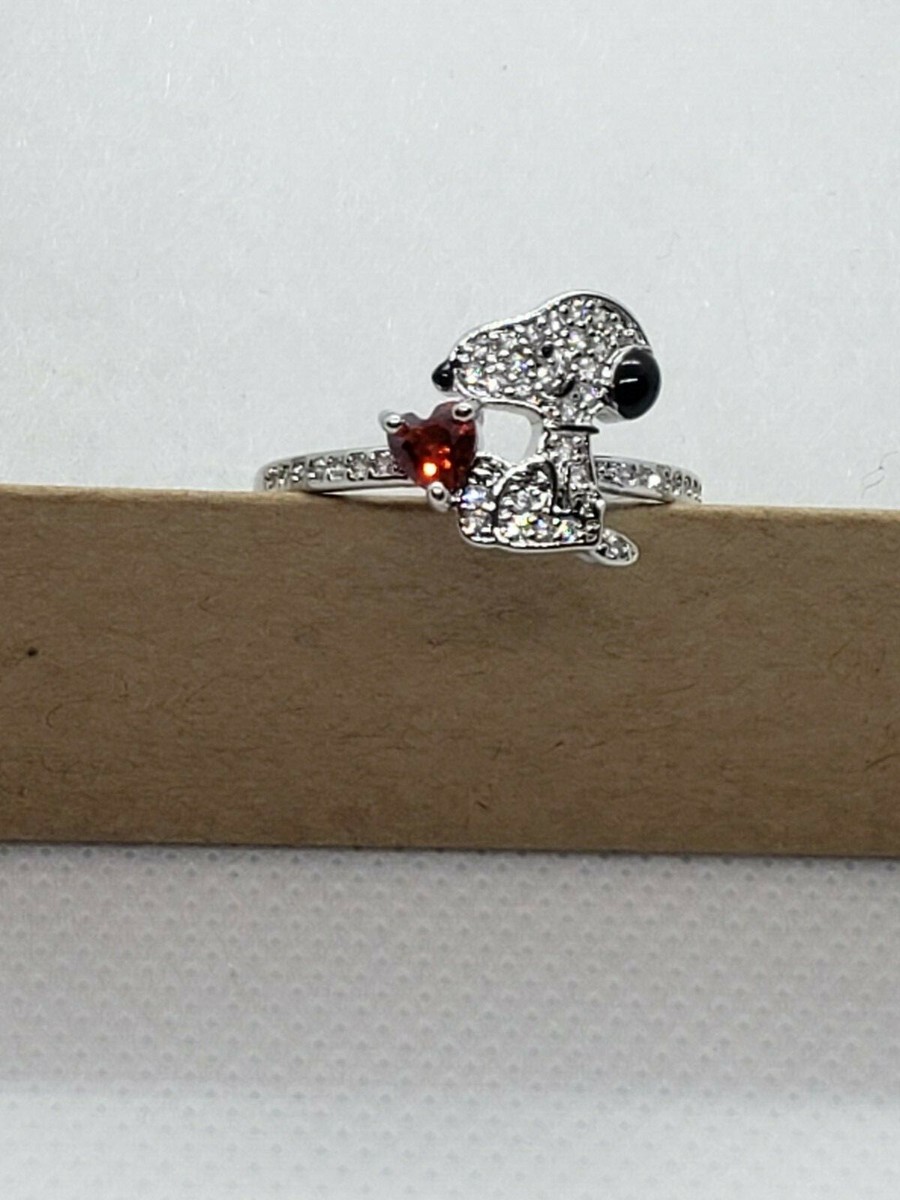 Silver electroplated zircon Snoopy Heart Puppy ring (Sizes 6