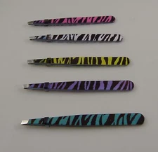 Klean color slant tweezers pink yellow purple green white teal zebra print pluck