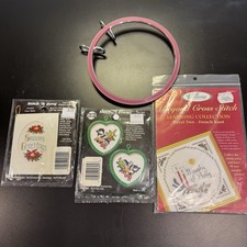 Cross Stitch Needlepoint Kits Lot Of 3 & Hoop Unopened New In Package